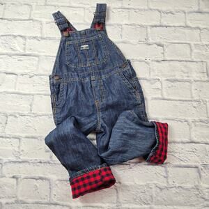 OshKosh B'Gosh Vestbak Red Plaid Flannel Lined Bib Overalls size 4T Carpenter